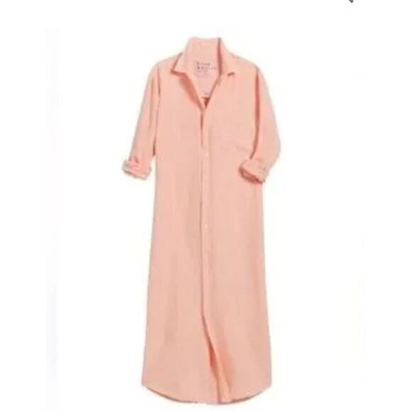 FRANK & EILEEN Sz L Large Peach Coral Linen Rory Maxi Shirt Dress - Picture 9 of 9